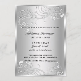 Invitación Elegante fiesta de graduación floreciente de plata