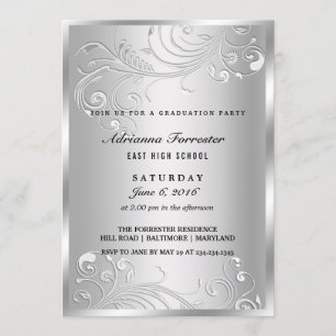 Invitación Elegante fiesta de graduación floreciente de plata