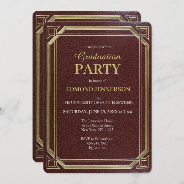 Invitación Elegante Fiesta de Graduación Formal Burgundy Gold (Anverso / Reverso)