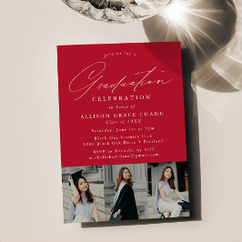 Invitación Elegante Fiesta de Graduación Foto Roja 3