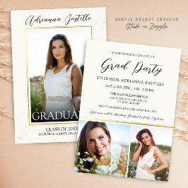 Invitación Elegante Fiesta de Graduación Fotográfica Gold 3