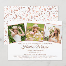 Invitación Elegante fiesta de graduación fotográfica Rosa Gol