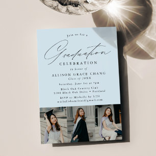 Invitación Elegante fiesta de graduación fotográfica Sky Blue
