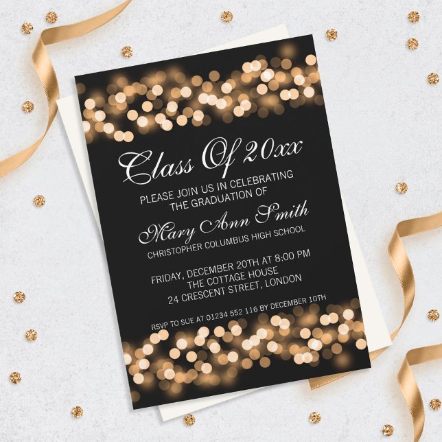 Invitación Elegante fiesta de graduación Gold Hollywood Glam (Subido por el creador)