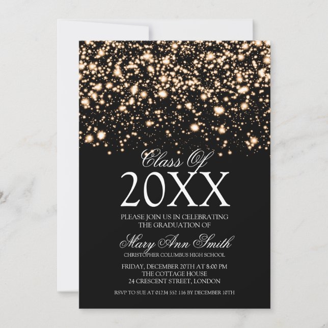 Invitación Elegante fiesta de graduación Gold Midnight Glam (Anverso)