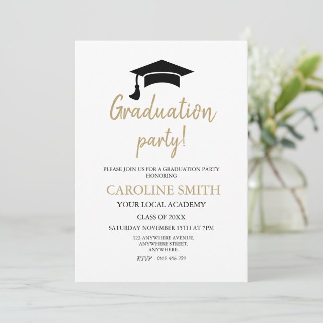 Invitación Elegante fiesta de graduación Gorra (Anverso de pie)