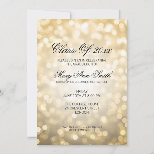 Invitación Elegante fiesta de graduación Luces de Purpurina d (Anverso)