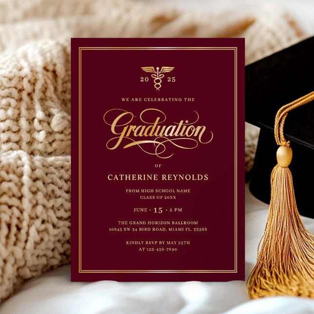 Invitación Elegante fiesta de graduación médica de Borgoña do (Subido por el creador)