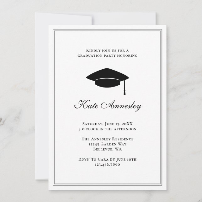Invitación Elegante fiesta de graduación mínima (Anverso)