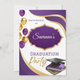 Invitación Elegante fiesta de graduación morada y dorada