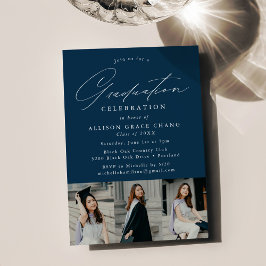 Invitación Elegante Fiesta de Graduación Navy 3 Fotos