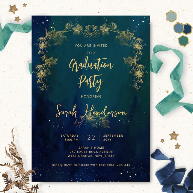 Invitación Elegante fiesta de graduación nocturna estelar úni (Subido por el creador)