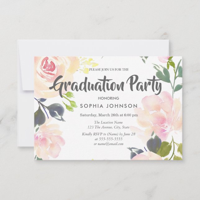 Invitación Elegante fiesta de graduación rosa (Anverso)