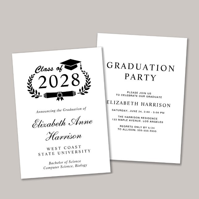 Invitación Elegante Fiesta de Graduación Universitaria de Scr (An elegant college graduation party invitation to celebrate the graduate's achievements)