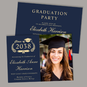 Invitación Elegante Fiesta de Graduación Universitaria en Azu