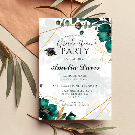 Invitación Elegante fiesta de graduación verde y de oro