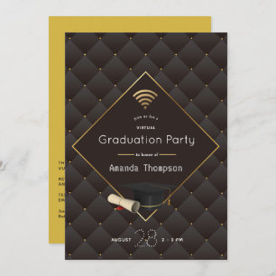 Invitación Elegante fiesta de graduación virtual en negro y o