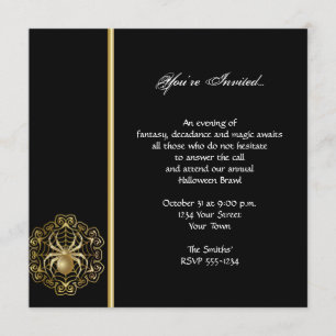 Invitación Elegante fiesta de Halloween Black and Gold Spider