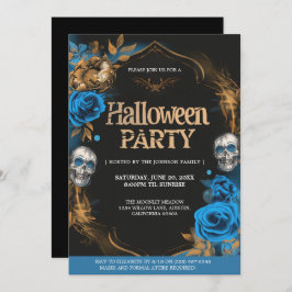Invitación Elegante fiesta de Halloween Blue & Gold