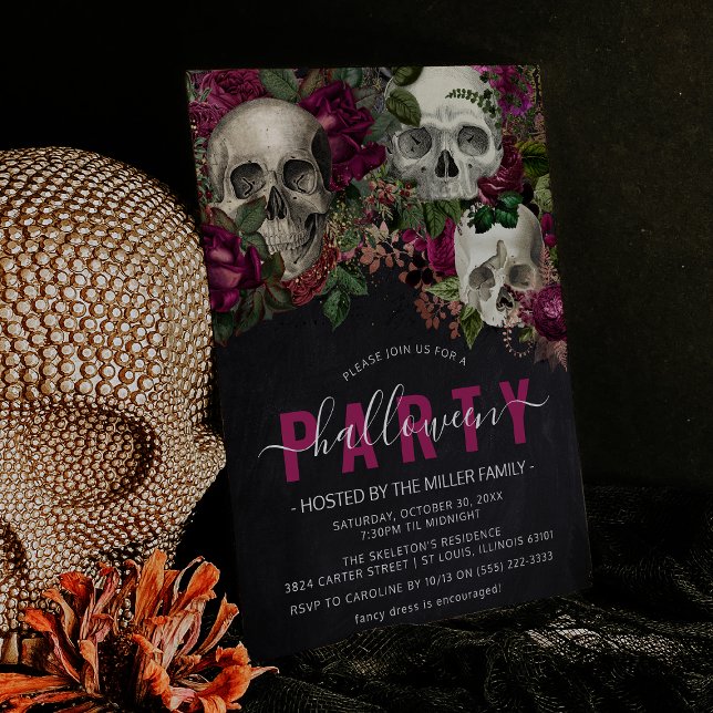 Invitación Elegante fiesta de Halloween Chic Floral Skull (Subido por el creador)