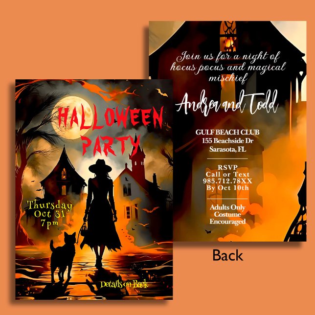 Invitación Elegante fiesta de Halloween con silueta de brujas (Subido por el creador)