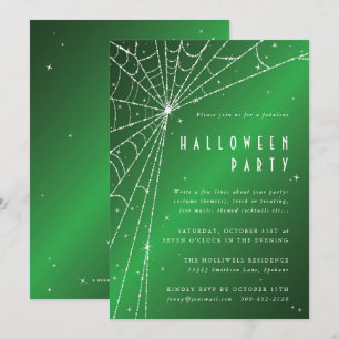 Invitación Elegante fiesta de halloween de araña verde espumo