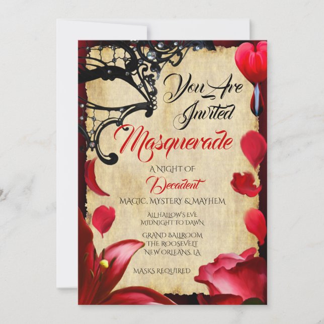 Invitación Elegante fiesta de halloween de baile de máscaras  (Anverso)