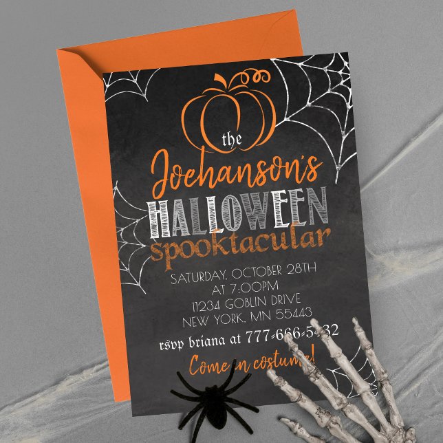 Invitación Elegante fiesta de Halloween de calabaza (Elegant Pumpkin Chalkboard Halloween Party Invitations. Available printed or digital download)