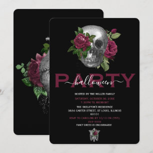 Invitación Elegante Fiesta de Halloween de Cráneo Floral Burg