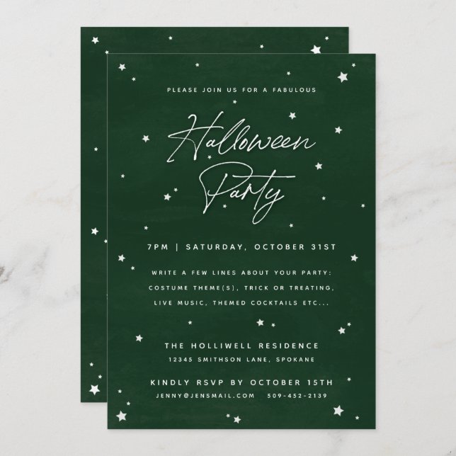 Invitación Elegante fiesta de Halloween de estrellas mágicas  (Anverso / Reverso)