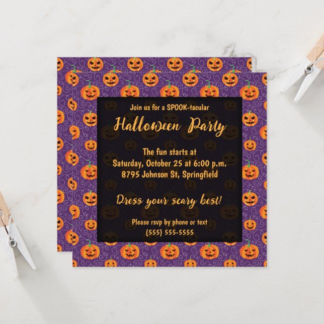 Invitación Elegante fiesta de Halloween de Jack O' Lanterns (Anverso/Reverso In Situ)