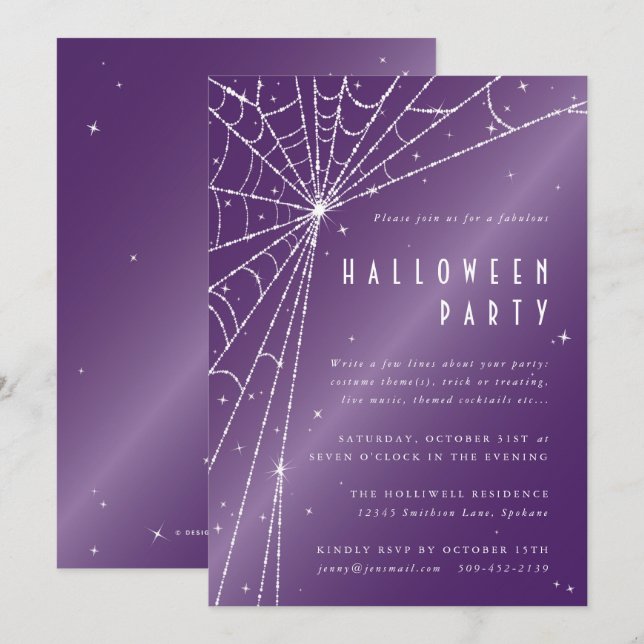 Invitación Elegante Fiesta de Halloween de la Araña de Diaman (Anverso / Reverso)