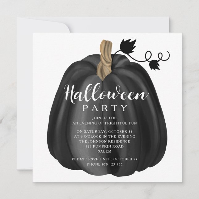 Invitación Elegante fiesta de Halloween de la Calabaza Negra (Anverso)