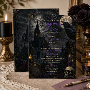 Invitación Elegante fiesta de Halloween en el cementerio góti