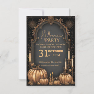 Invitación Elegante fiesta de Halloween en negro y oro