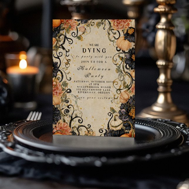 Invitación Elegante fiesta de Halloween floral oscura (Subido por el creador)