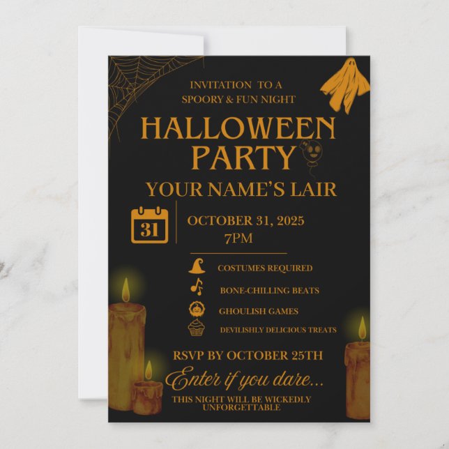 Invitación Elegante fiesta de Halloween - Noche espeluznante (Anverso)