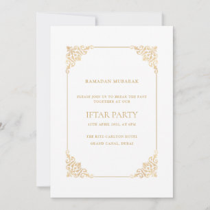 Invitación Elegante fiesta de Iftar barroca dorada con letra 
