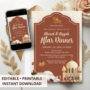 Invitación Elegante fiesta de Iftar floral de mezquita con ac
