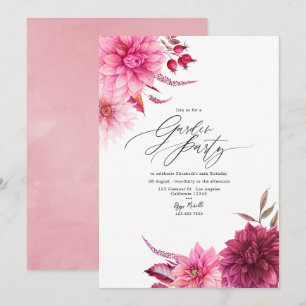 Invitación Elegante fiesta de jardín de Dalia Burgundy y Rosa
