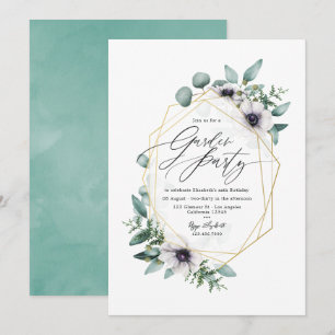 Invitación Elegante fiesta de jardín de eucalipto y anémona e