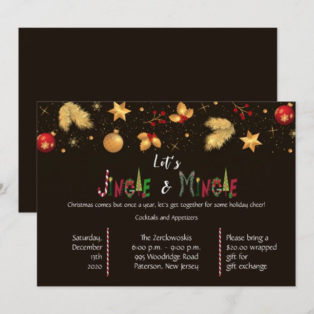 Invitación Elegante Fiesta de Jingle y Mingle Navidades (Anverso / Reverso)