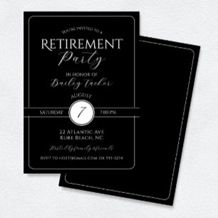 Invitación Elegante Fiesta de Jubilación Blanco y Negro