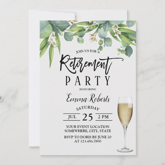 Invitación Elegante Fiesta de Jubilación Botánica Foliage (Anverso)