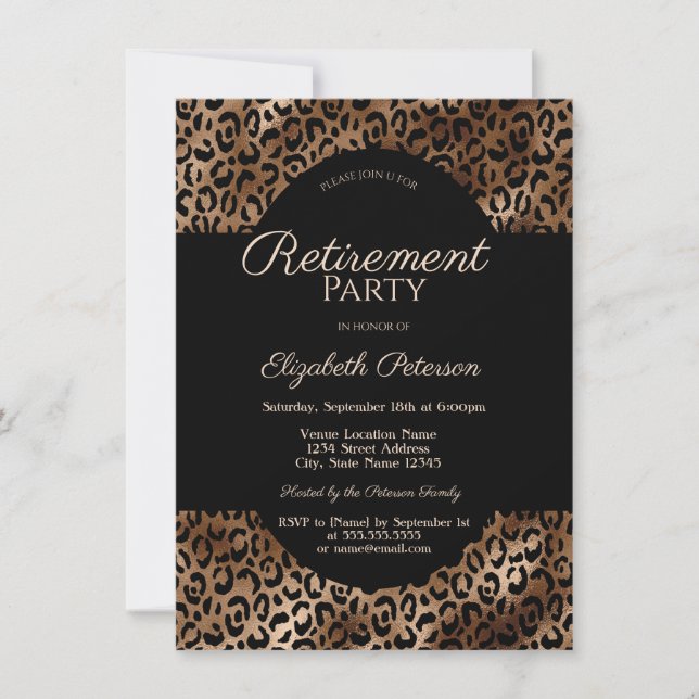Invitación Elegante Fiesta de Jubilación con Estampado de Leo (Anverso)