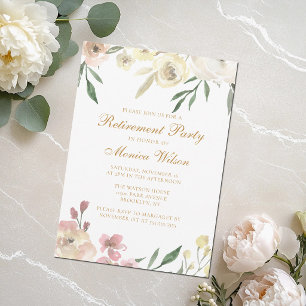 Invitación Elegante fiesta de jubilación con flores en guión