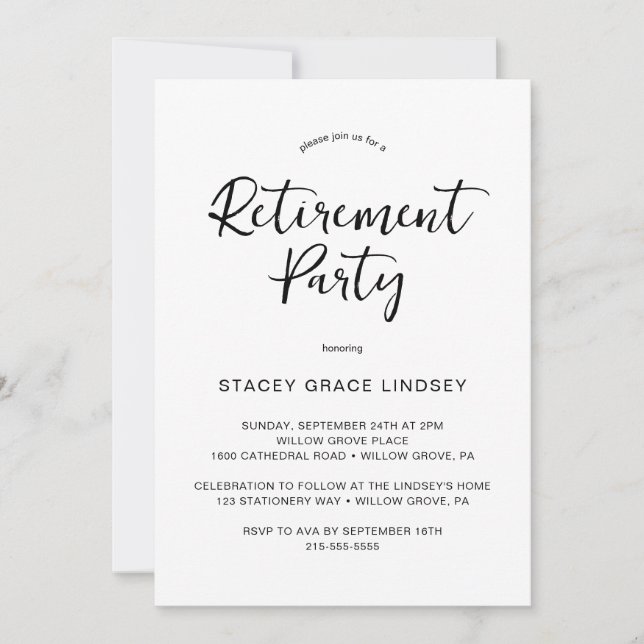 Invitación Elegante Fiesta de Jubilación de Caligrafía (Anverso)