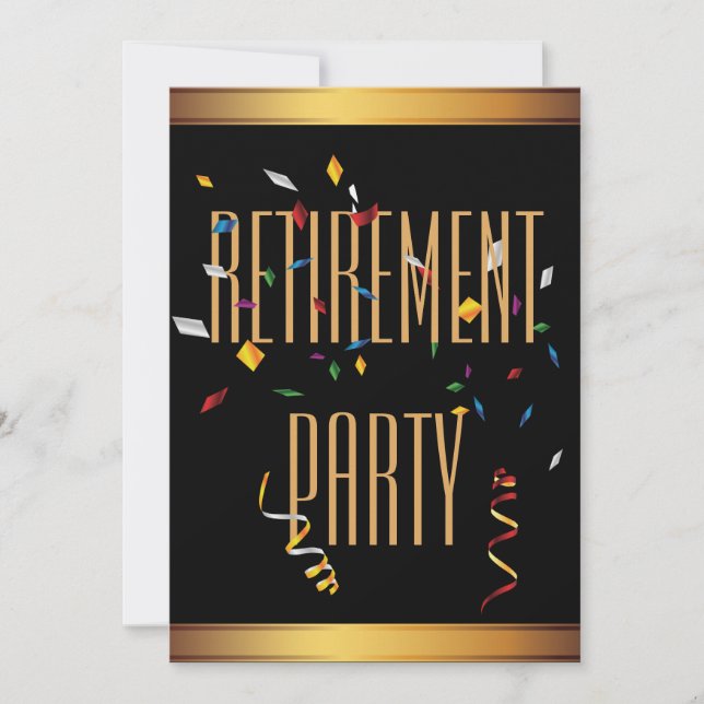 Invitación Elegante Fiesta de Jubilación de Confetti Negro y  (Anverso)