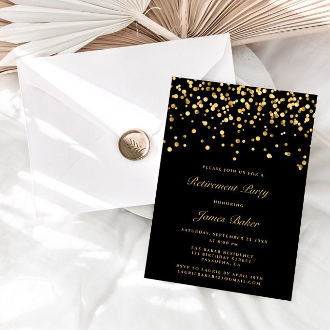 Invitación Elegante Fiesta de Jubilación de Confetti Negro y  (Subido por el creador)