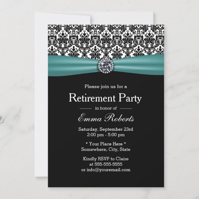 Invitación Elegante Fiesta de Jubilación de Damasco de Cinta  (Anverso)